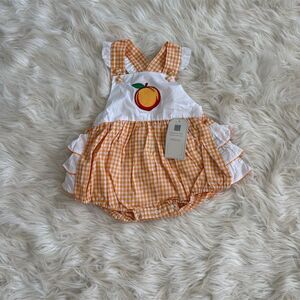 Little Cactus Baby Girl's Orange Gingham Romper‎ 2T